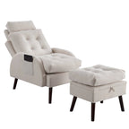 Upholstered Chaise Lounge Chair with Adjustable Backrest and Storage Ottoman