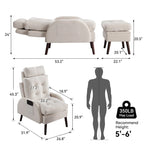 Upholstered Chaise Lounge Chair with Adjustable Backrest and Storage Ottoman