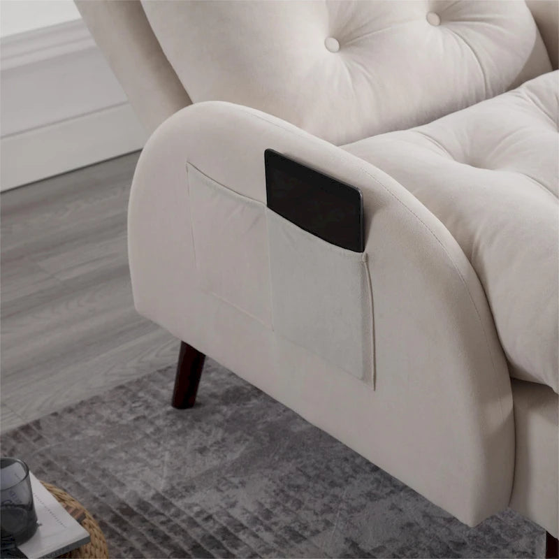 Upholstered Chaise Lounge Chair with Adjustable Backrest and Storage Ottoman