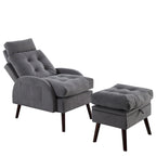 Upholstered Chaise Lounge Chair with Adjustable Backrest and Storage Ottoman