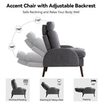 Upholstered Chaise Lounge Chair with Adjustable Backrest and Storage Ottoman