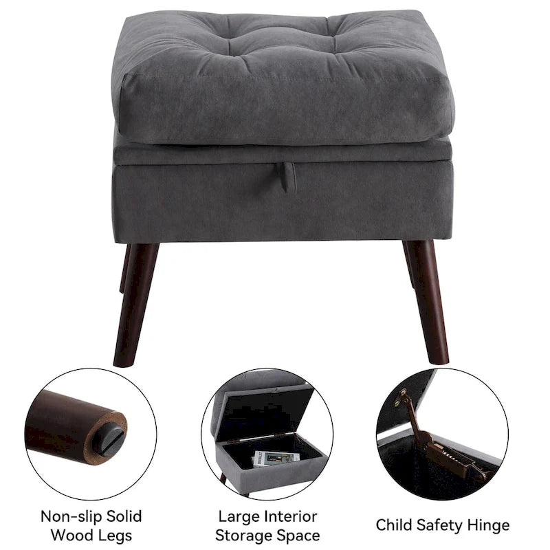 Upholstered Chaise Lounge Chair with Adjustable Backrest and Storage Ottoman