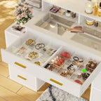 Glass Top Makeup Vanity Table with Lighted Mirror and Storage