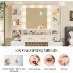 Glass Top Makeup Vanity Table with Lighted Mirror and Storage