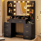 Glass Top Makeup Vanity Table with Lighted Mirror and Storage