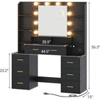 Glass Top Makeup Vanity Table with Lighted Mirror and Storage