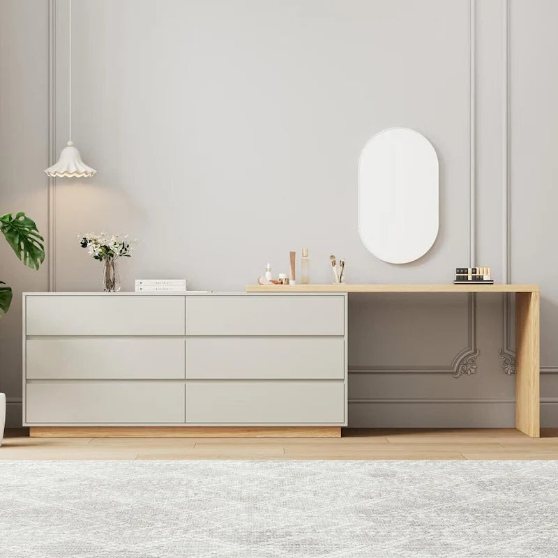 55.2 Inch White Corner L-Shaped Desk with 6 Drawers