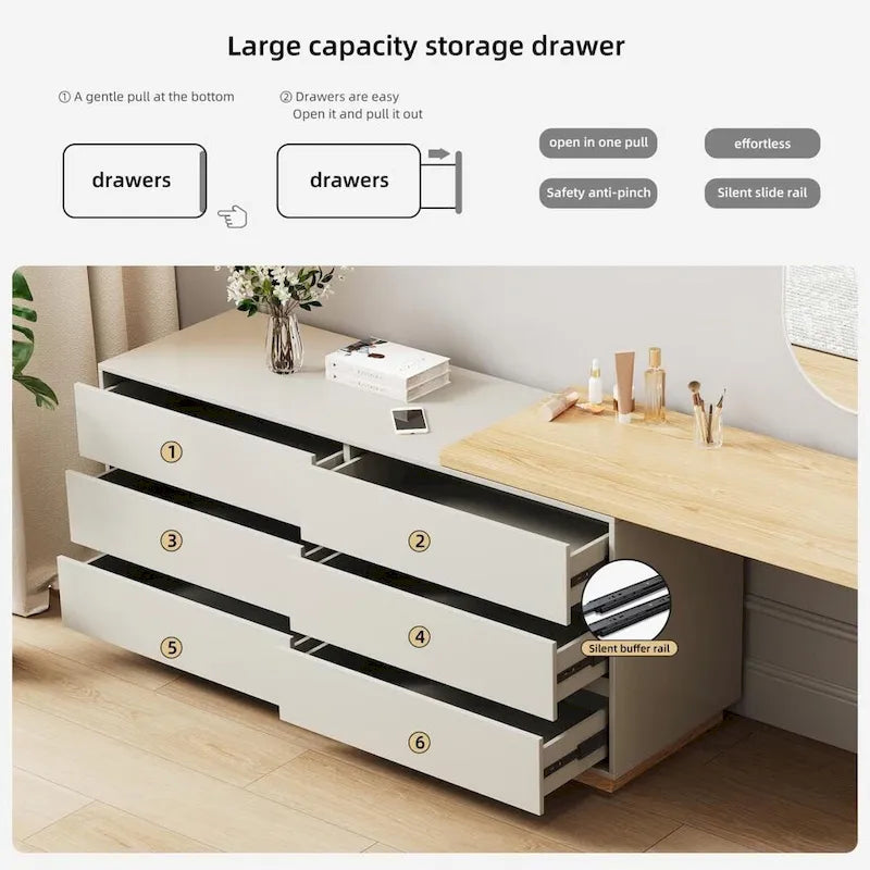 55.2 Inch White Corner L-Shaped Desk with 6 Drawers