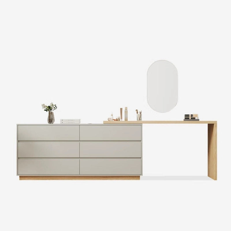 55.2 Inch White Corner L-Shaped Desk with 6 Drawers