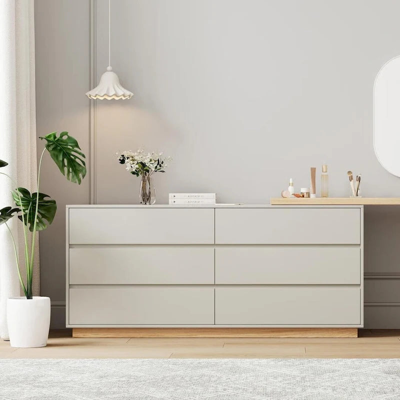 55.2 Inch White Corner L-Shaped Desk with 6 Drawers