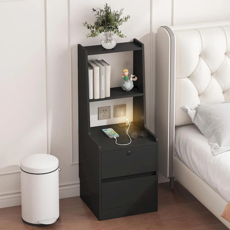 Nightstand with Charging Station and Night Light