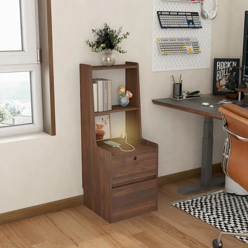 Nightstand with Charging Station and Night Light