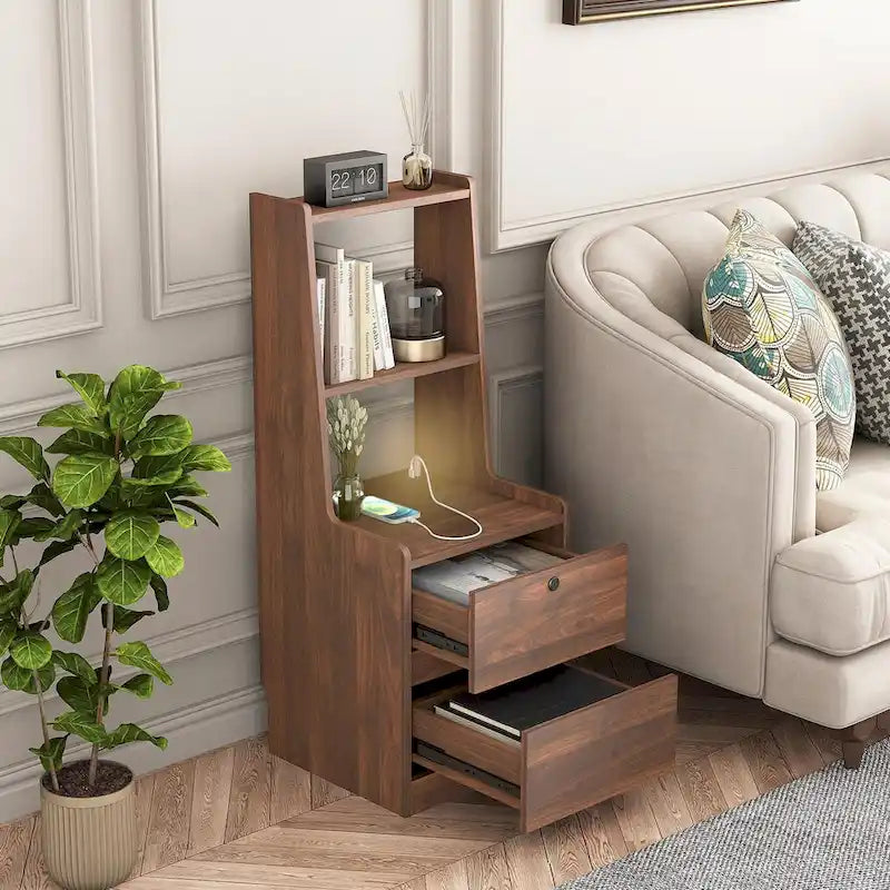 Nightstand with Charging Station and Night Light