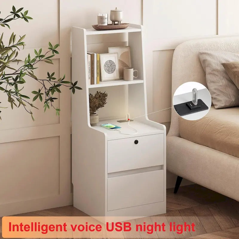 Nightstand with Charging Station and Night Light