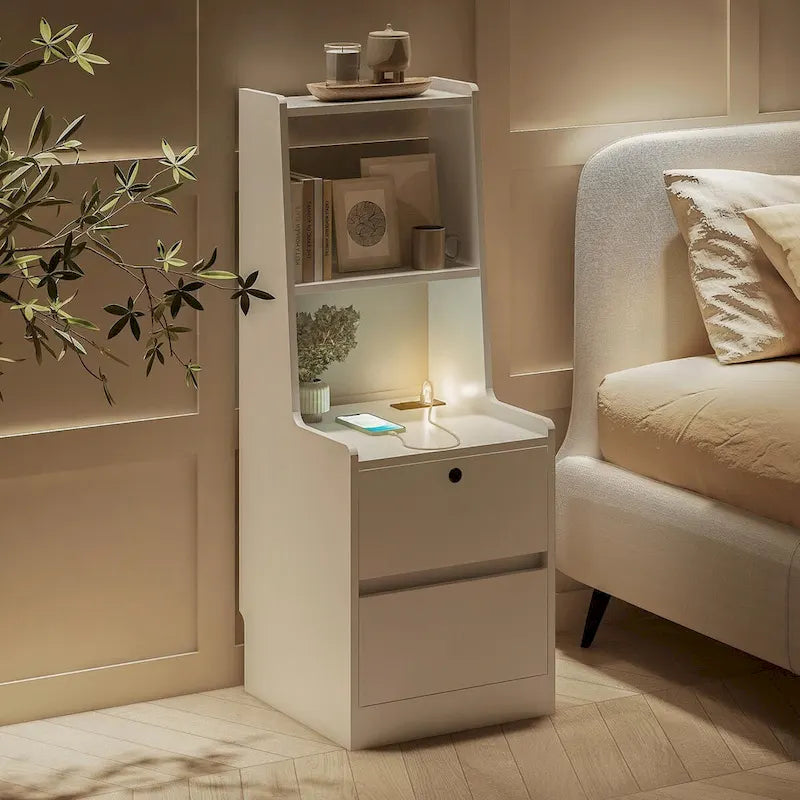 Nightstand with Charging Station and Night Light