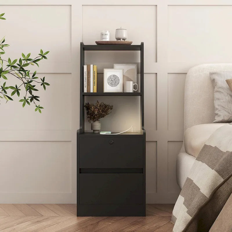 Nightstand with Charging Station and Night Light