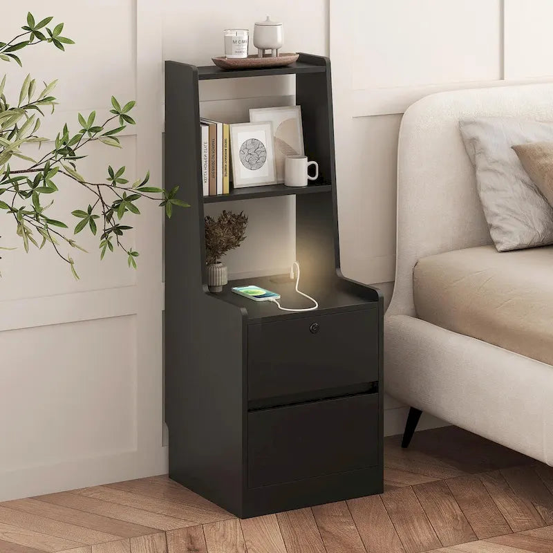 Nightstand with Charging Station and Night Light
