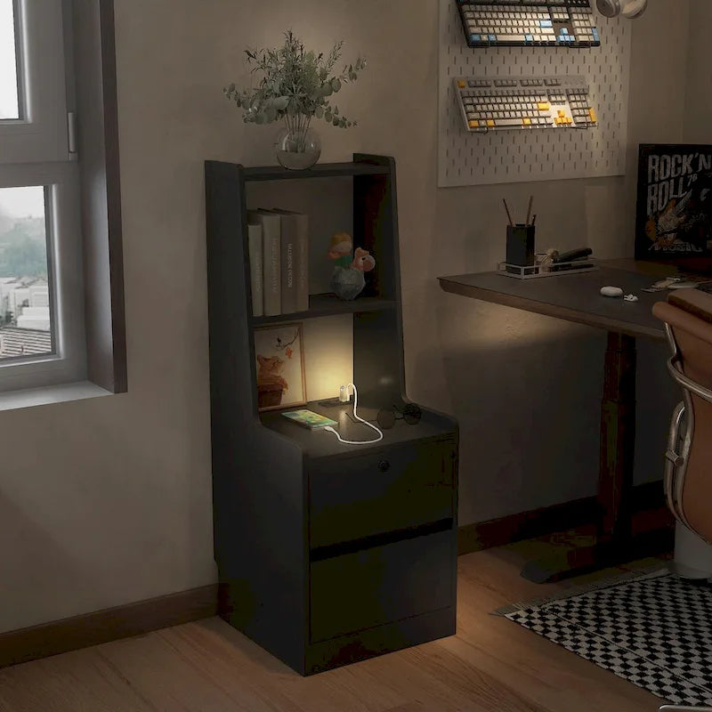 Nightstand with Charging Station and Night Light