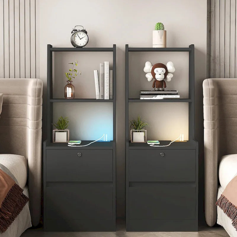 Nightstand with Charging Station and Night Light
