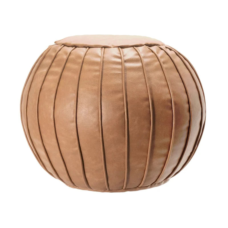 Faux Leather Round Filled Ottoman Pouf