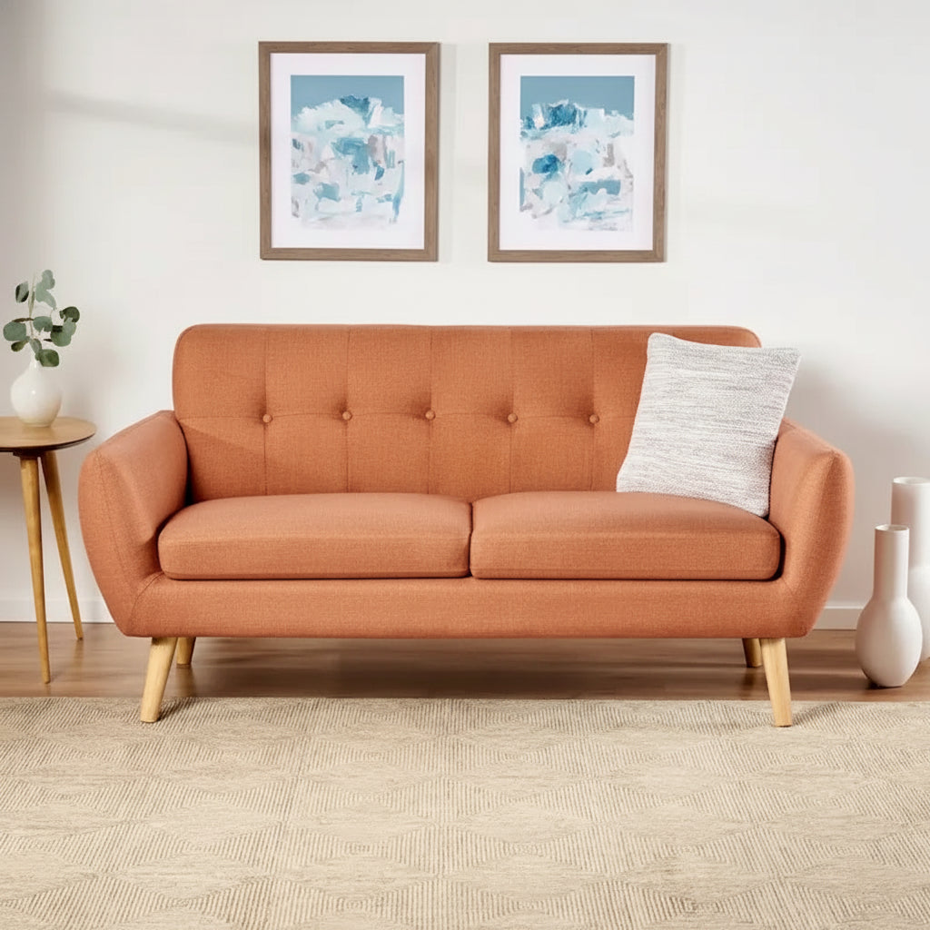 Button-Tufted Loveseat with Wood Legs