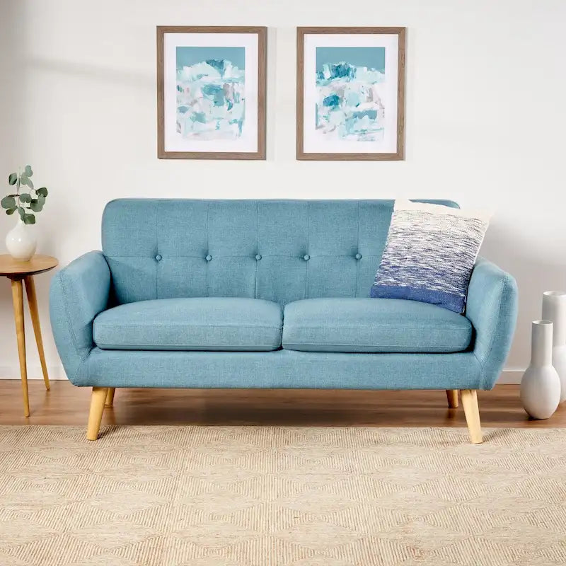 Button-Tufted Loveseat with Wood Legs