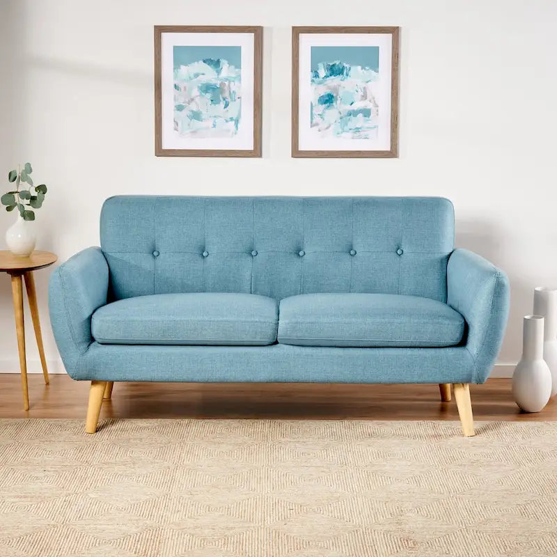 Button-Tufted Loveseat with Wood Legs