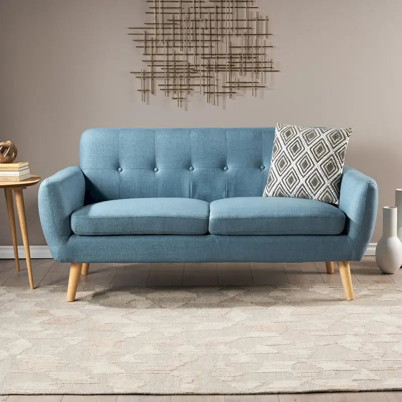 Button-Tufted Loveseat with Wood Legs