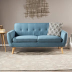 Button-Tufted Loveseat with Wood Legs