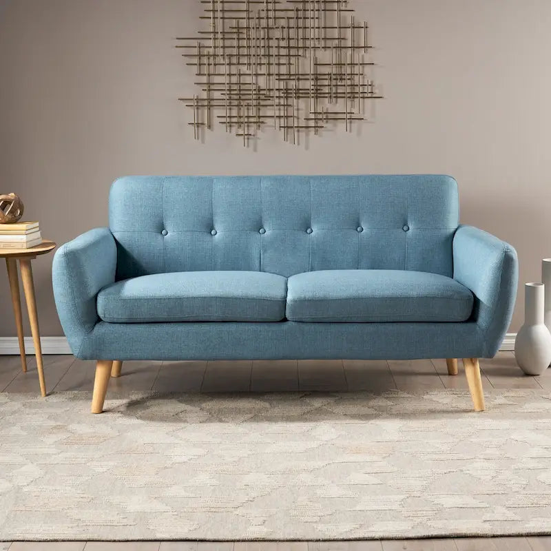 Button-Tufted Loveseat with Wood Legs