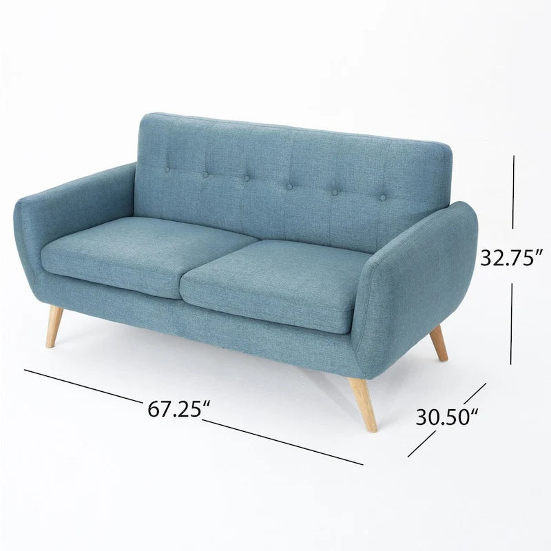 Button-Tufted Loveseat with Wood Legs