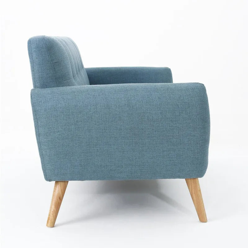 Button-Tufted Loveseat with Wood Legs