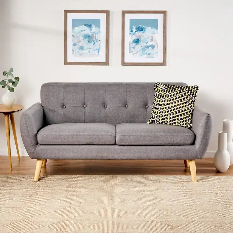 Button-Tufted Loveseat with Wood Legs