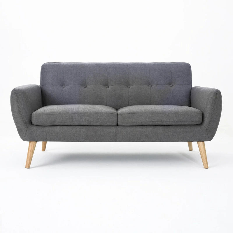Button-Tufted Loveseat with Wood Legs
