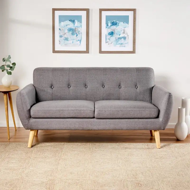 Button-Tufted Loveseat with Wood Legs
