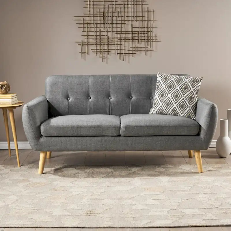 Button-Tufted Loveseat with Wood Legs