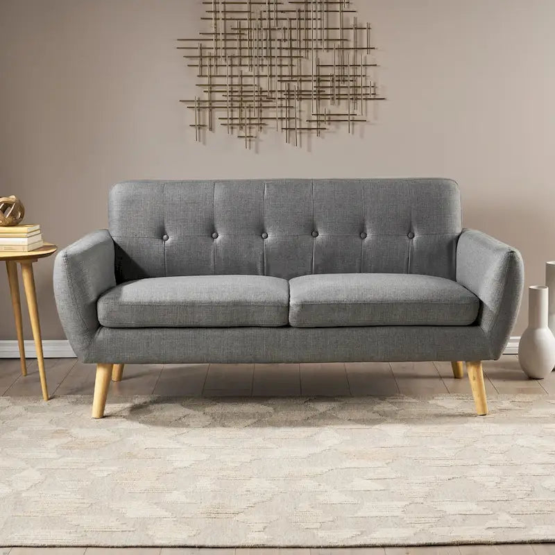 Button-Tufted Loveseat with Wood Legs