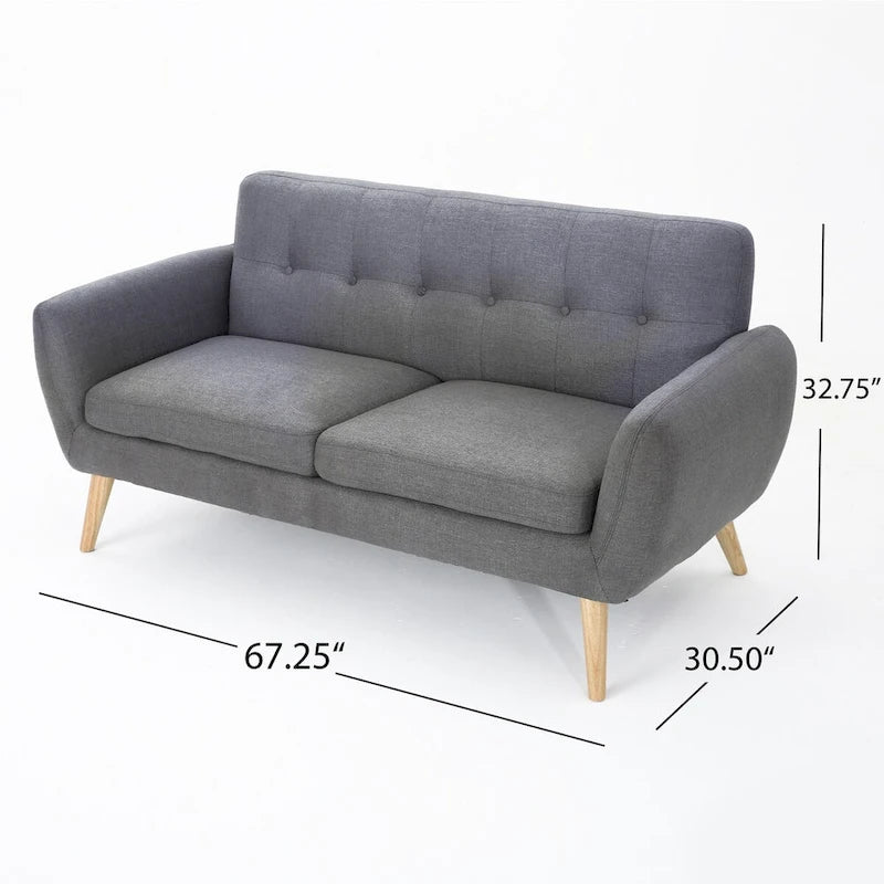 Button-Tufted Loveseat with Wood Legs