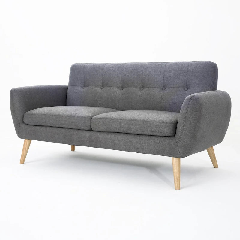 Button-Tufted Loveseat with Wood Legs