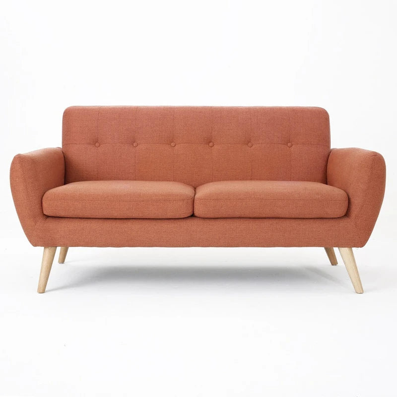 Button-Tufted Loveseat with Wood Legs