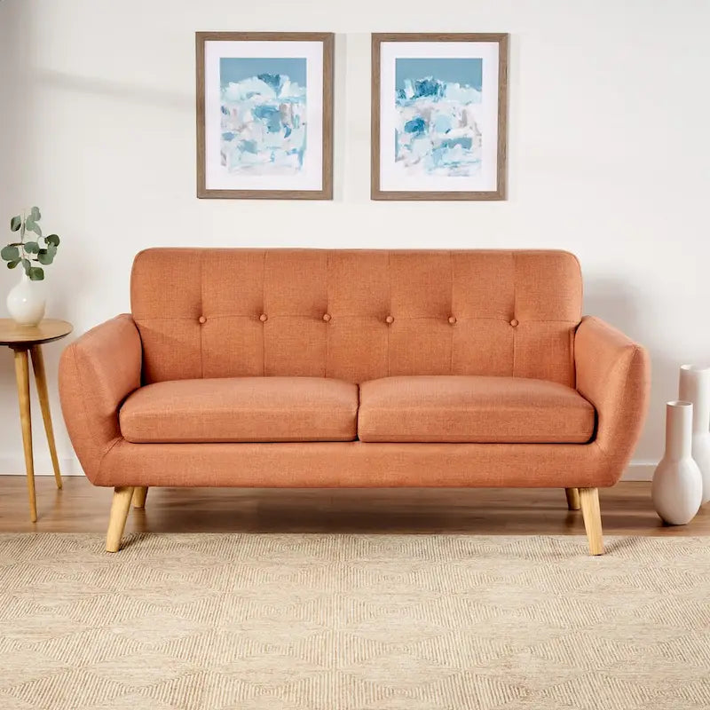 Button-Tufted Loveseat with Wood Legs