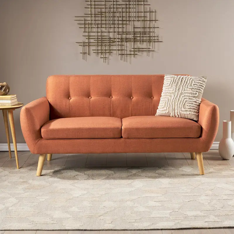 Button-Tufted Loveseat with Wood Legs