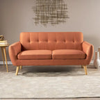 Button-Tufted Loveseat with Wood Legs