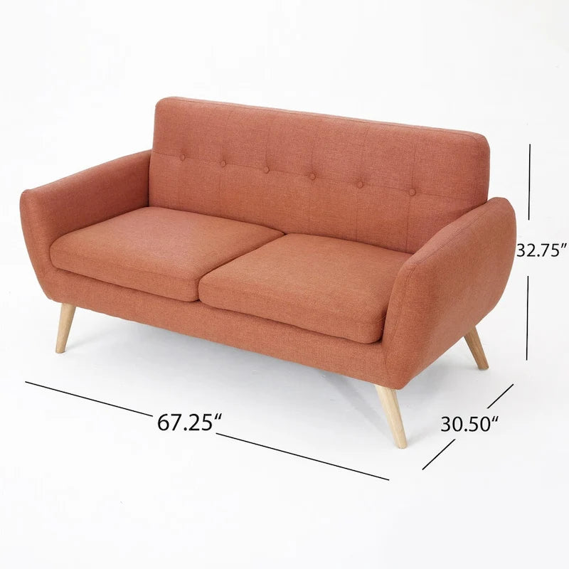 Button-Tufted Loveseat with Wood Legs