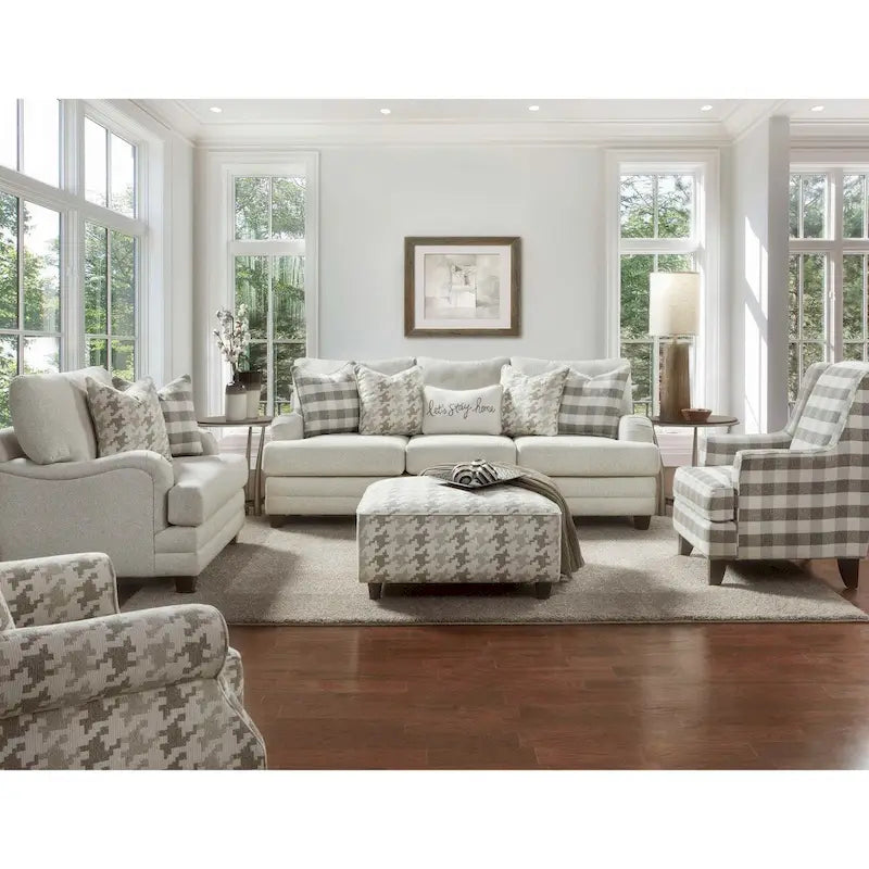 Buffalo Check Accent Armchair – Off-White & Grey