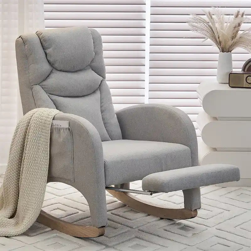 Fabric Nursery Rocking Chair with Adjustable Footrest