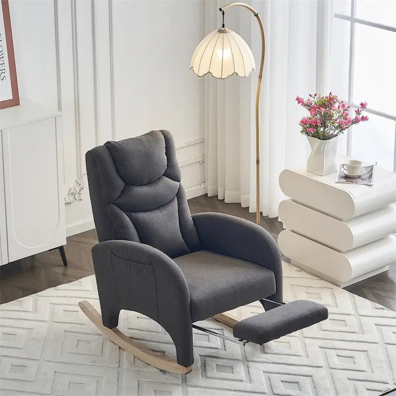 Fabric Nursery Rocking Chair with Adjustable Footrest