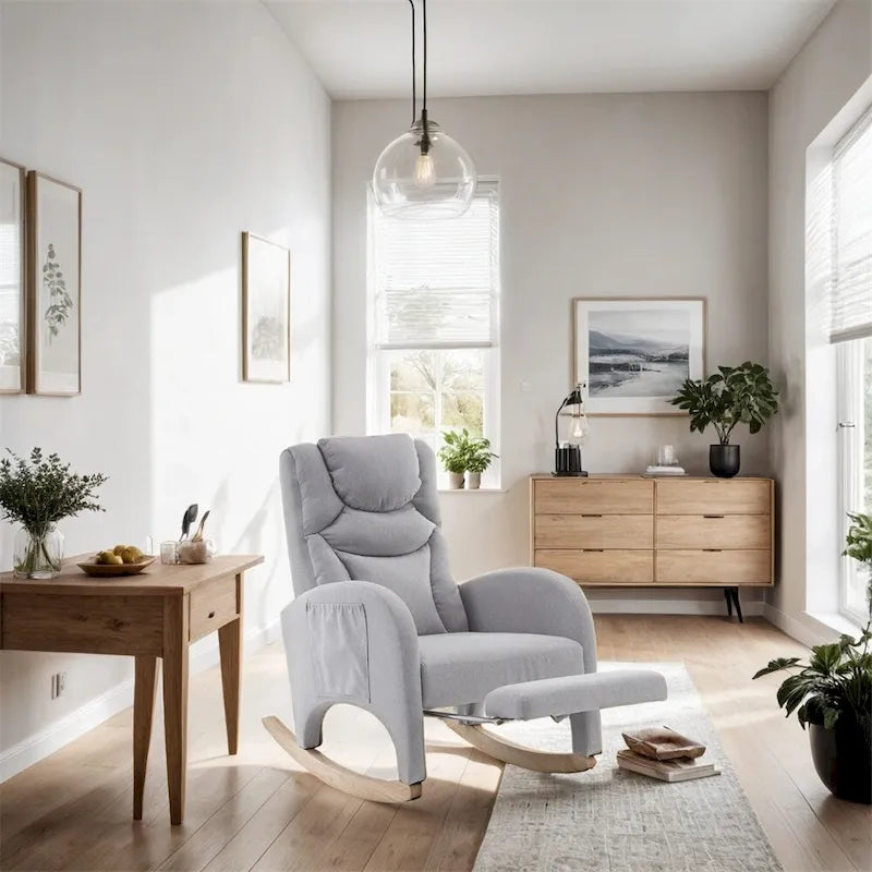 Fabric Nursery Rocking Chair with Adjustable Footrest