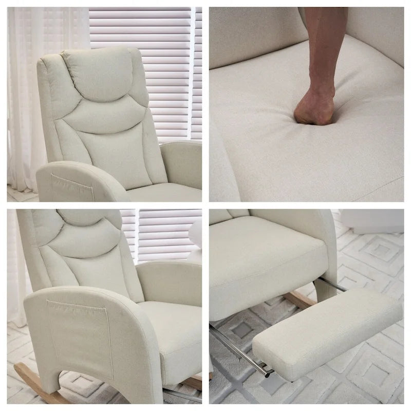 Fabric Nursery Rocking Chair with Adjustable Footrest
