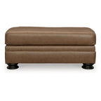 Caramel Leather Ottoman with Wood Legs